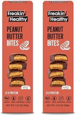 Freakin Healthy Peanut Butter Bites 80g – 4 Individually Wrapped Bites, Plant Based Nut Butter Snack with Raw Chocolate, Grab & Go (Pack of 2)