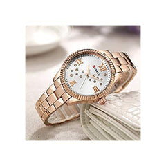 CURREN 9009 Quartz Round Dial Stainless Steel Waterproof Watch for Women - Rose Gold, White
