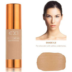 EX1 Invisiwear Liquid Foundation in Shade 4.0 - for Asian Olive Skin Tone with Yellow Undertones