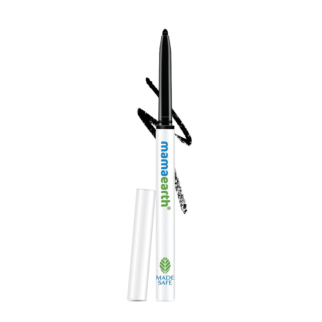 Mamaearth Long Stay Kajal Black Retractable Waterproof, with Vitamin C & Chamomile, Charcoal Black, Matte Finish