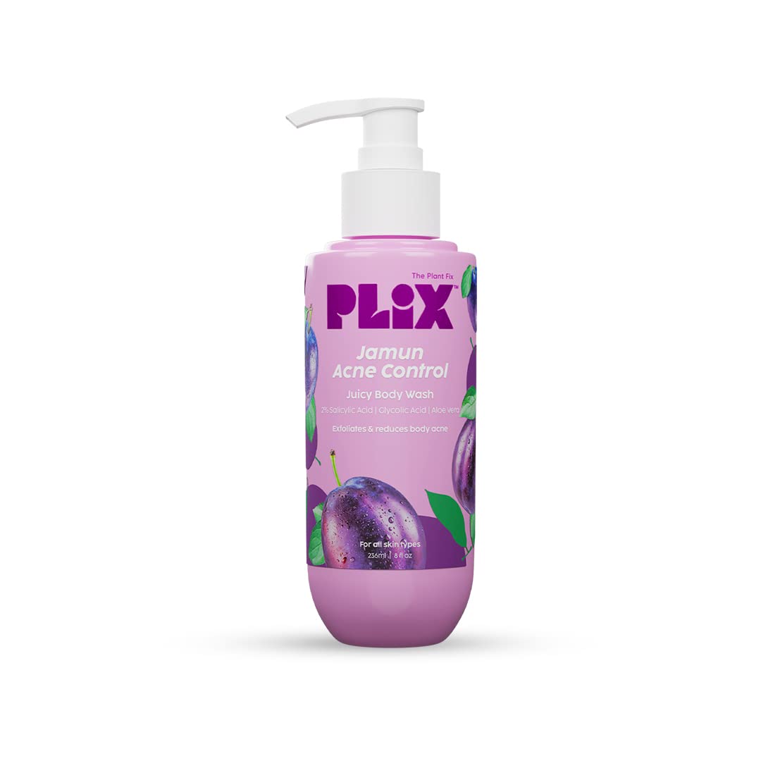 PLIX - THE PLANT FIX Jamun 2% Salicylic Acid Body Wash For Body Acne | Paraben & Silicones Free | Deeply Exfoliating Dead Skin Cells, Prevents Back Acne & Moisturizes Skin | 236ml