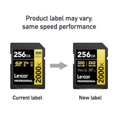 Lexar Professional 2000x SDXC Memory Card 256GB, UHS-II, C10, U3, V90, FHD & 8K Video, Read up to 300MB/s, for DSLR Cameras and Cinema Quality Camcorders (LSD2000256G-BNNNU)