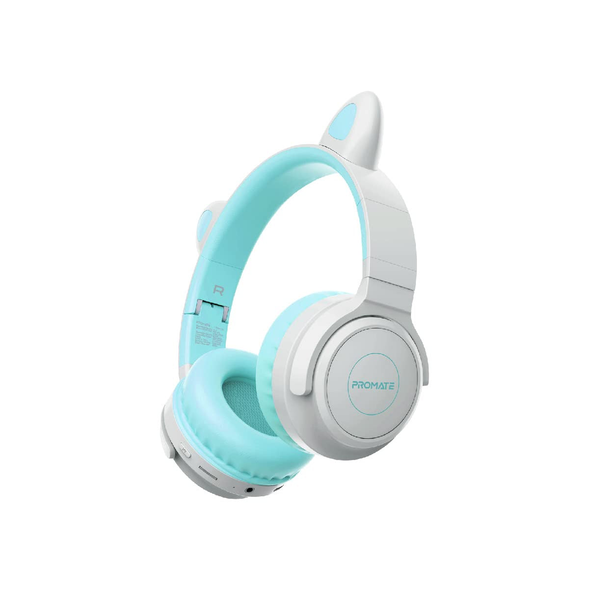 Promate Kids Wireless Bluetooth Headphones, Foldable Kawaii Wired/Wireless Earphones with Attached LED Cat Ears, 93dB Safe Volume Limit, Microphone, AUX, TF Card Slot and 40 Hours Playtime, Panda