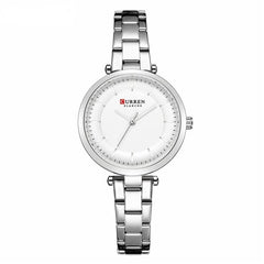 CURREN Ladies Analog Watch Stainless Steel Case White Dial Stainless Steel Bracelet - Silver