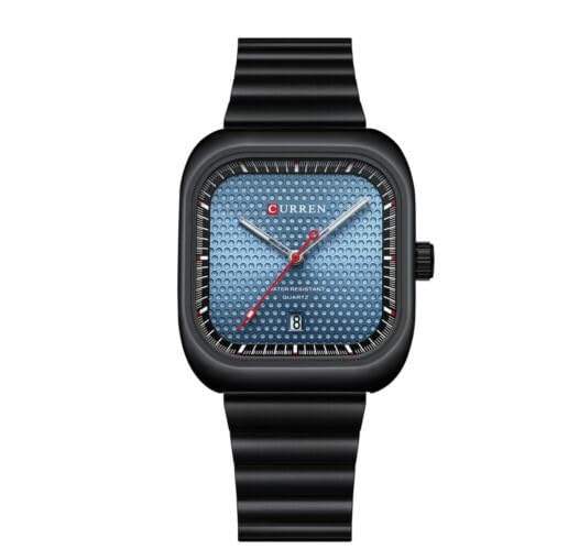 Curren 8460 Casual Steel Strap Square Men Quartz Watch Japan Movement - Black Sky
