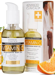Advanced Clinicals Vitamin C Body Oil Moisturizing Skincare with Vitamin E and Turmeric - Nourishing, Brightening, and Hydrating Body Oil to Improve the Appearance of Dark Spots, Dry Skin, and Stretch Marks, 3.8 fl oz