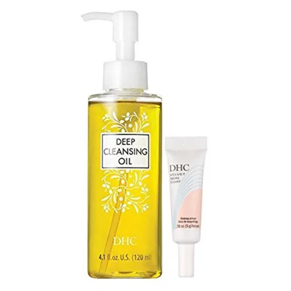 DHC Deep Cleansing Oil and Velvet Skin Coat, J-Beauty Makeup Bestsellers | Makeup Remover Cleanses without Clogging Pores, Makeup Primer Minimizes Pores, Fine Lines, and Excess Oil