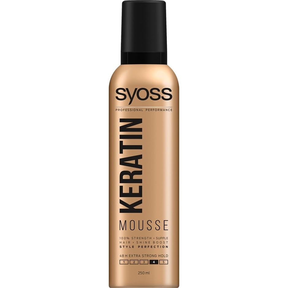 Syoss Kerating Extra Strong Hold Styling Hair Mousse "Style Perfection, 100% Strength, Supple Hair, Shine Boost, 48H Extra Strong Hold, Professional Performance - 250ml