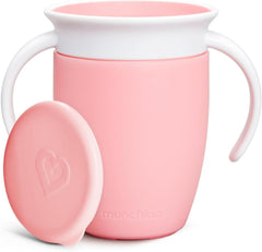 Munchkin 360° Trainer cup, Spill proof and leak proof cup with handle for infant/baby boys and girls, comes with lid, 7oz Capacity,6 Months and above, Pink
