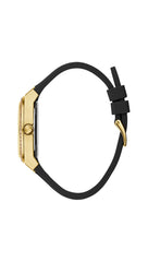 GUESS US Women's Clear Gold-Tone and Black Silicone Analog Watch