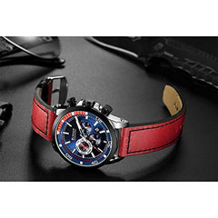 Curren Quartz Analog Watch Leather Band Wristwatch with Date Display, 8310 - Red