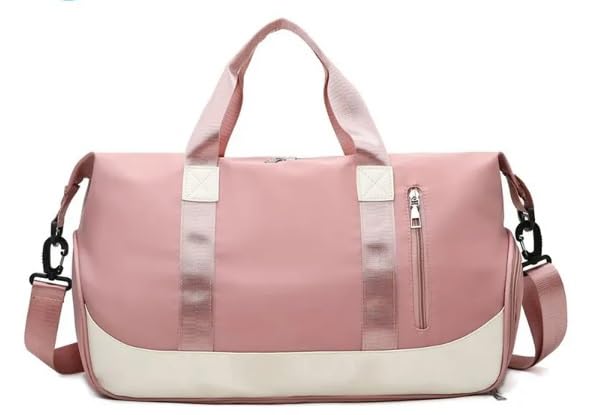Leisure Sports Gym Duffel Bags for Women Waterproof Travel Hand Luggage Bag (Pink & White)