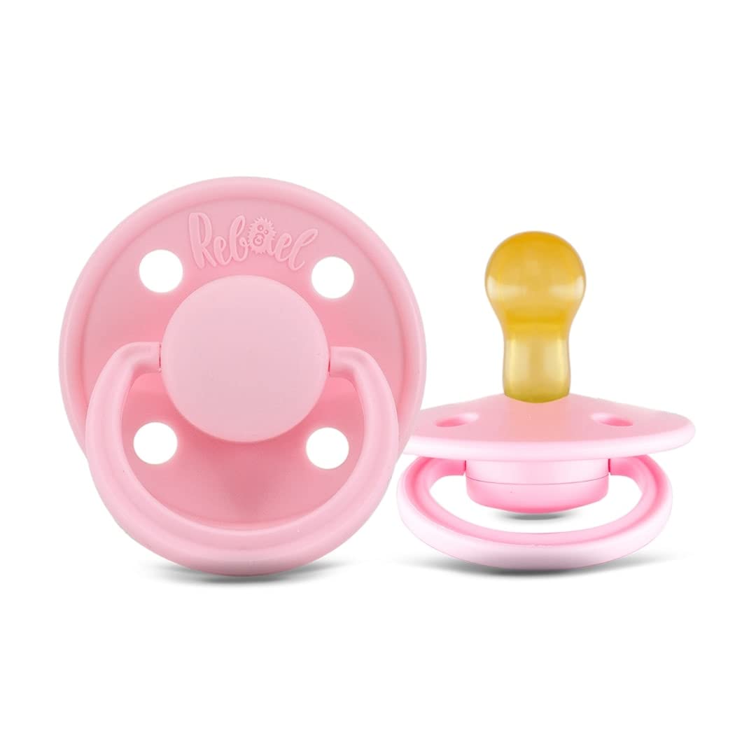 Rebael Mono Newborn Dummies 0-6 Months - Comforting Natural Rubber Round Pacifier, Safe and Easy to Sterilise Baby Soothers - 1 Pack Newborn Essentials | Sweet Pink