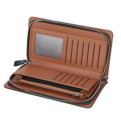 Men's Long Leather Cellphone Clutch Wallet Purse for Men Large Travel Business Handbag Cell Phone Holster Card Holder Case Gift for Father Son Husband Boyfriend (BROWN)