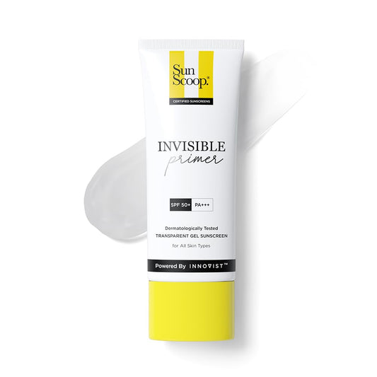 SunScoop Invisible Primer Sunscreen Gel SPF 50 PA+++ | For Dry & Oily Skin | Transparent Primer-Like Finish | Rice Extract & Vitamin E to Minimise Pores | No White Cast | For Women & Men | 45g