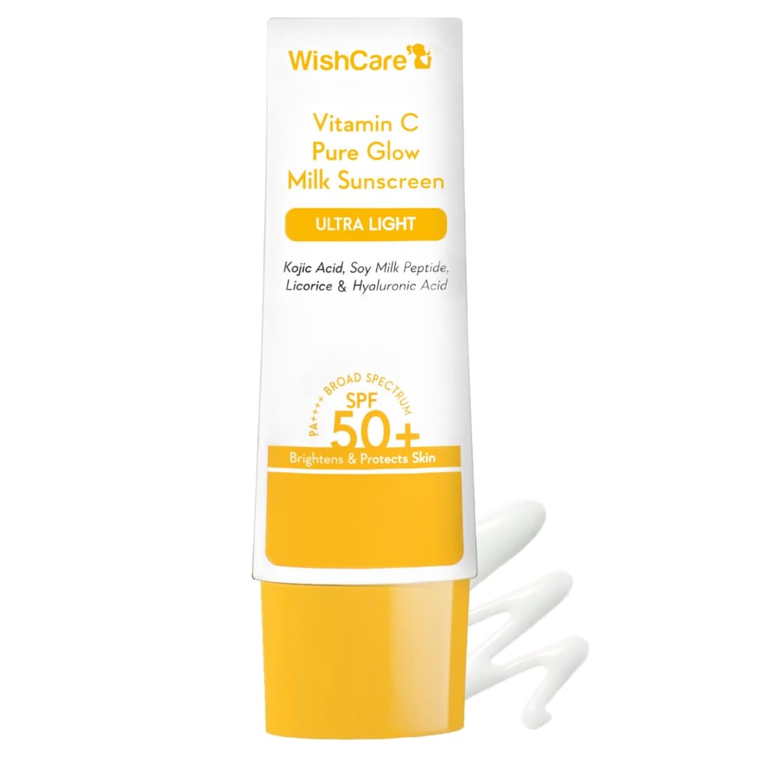 WishCare Vitamin C Pure Glow Milk Sunscreen SPF 50 PA++++ - Ultra Light Weight, Oil Free with Broad Spectrum Protection & No White Cast - 50g