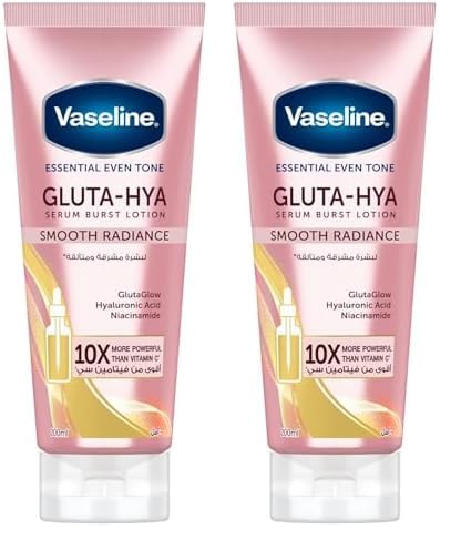 Vaseline Essential Even Tone Body Lotion Smooth Radiance, Gluta-Hya Serum Burst, 10X More Powerful than Vitamin C, Deeply Moisturising, 200ml (Pack of 2)