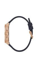 GUESS Rose Gold-Tone and Navy Silicone Multifunction Watch