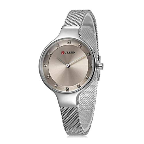 Curren 9008 Quartz Movement Round Dial Stainless Steel Strap Waterproof Women Wristwatch - Silver