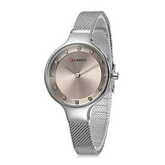 Curren 9008 Quartz Movement Round Dial Stainless Steel Strap Waterproof Women Wristwatch - Silver