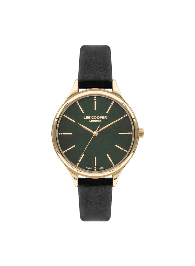 Lee Cooper Women's 2035 Movement Watch, Analog Display and Leather Strap - LC07567.177, Black