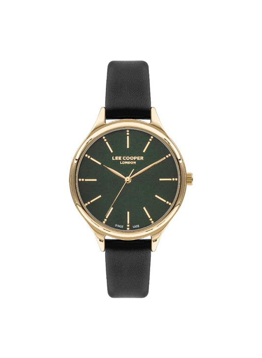 Lee Cooper Women's 2035 Movement Watch, Analog Display and Leather Strap - LC07567.177, Black
