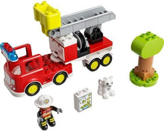 LEGO 10969 DUPLO Town Fire Engine Toy for Toddlers 2 Plus Years Old, Truck with Lights and Siren, Firefighter & Cat Figures, Learning Toys