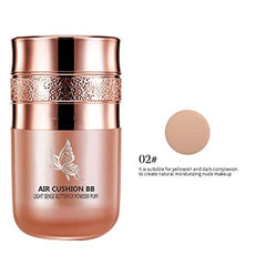 Butterfly Cushion BB Cream, Air Cushion CC Cream, Moisturizing Concealer, Bright Makeup Base Long Lasting, with Butterfly Makeup Puff, Easy to Use (Natural Skin Color)