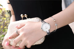 CURREN Ladies Analog Watch Stainless Steel Case White Dial Stainless Steel Bracelet - Silver