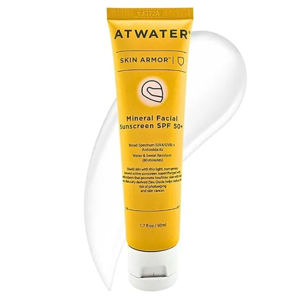 ATWATER Skin Armor Mineral Face Sunscreen SPF 50+, Ultra Light All-in-One Sunblock Moisturizer for Men and Women, Water & Sweat Resistant - 1.7 oz