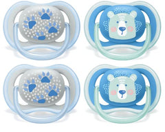 PHILIPS AVENT Ultra Air Pacifier, 6 18 Months, Bear/paw, 4 Pack, SCF085/09, Blue/Green, 4 Count (Pack of 1)
