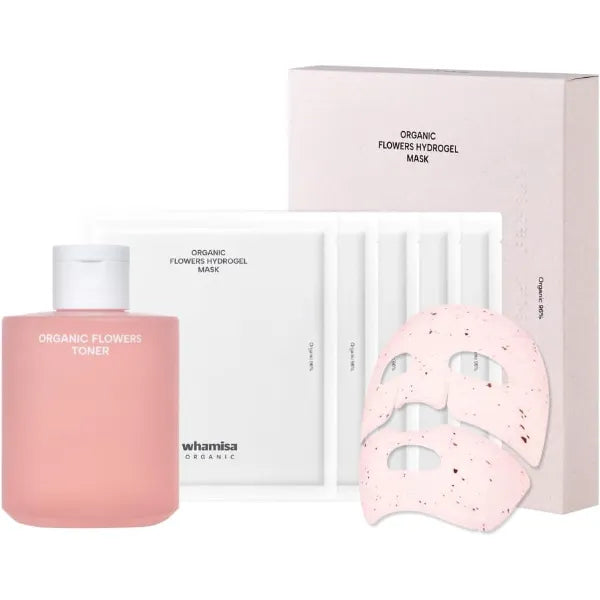 Whamisa Calming & Radiance Duo: Organic Flowers Toner Deep Rich and Hydrogel Facial Sheet Mask Bundle