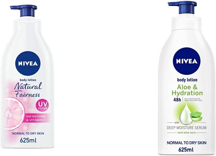 NIVEA Body Lotion Even Tone, Natural Fairness Complex & Vitamin C, All Skin Types, 625ml & Body Lotion Hydration, Aloe Vera, Normal to Dry Skin, 625ml
