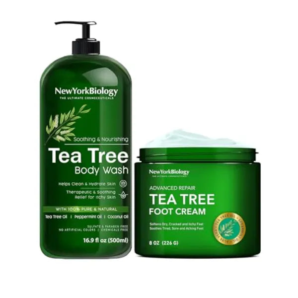 New York Biology Tea Tree Body Wash with Tea Tree Oil Foot Cream for Dry Cracked Feet Moisturizing Cream