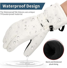 BEETO Snowmobile Gloves, Ski Gloves for Men Women, Waterproof Windproof Touchscreen Snowboard Gloves, Warm Winter Gloves with Wrist Straps, for Cold Weather - White