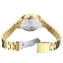 CURREN Elegant Design Women's Watch, Brilliant Hands Minimalist Dial with Adjustable Link Stainless Steel Extendable with Butterfly Clasp for Extra Safety (Gold with Blue) (Gold with Blue) (Black with