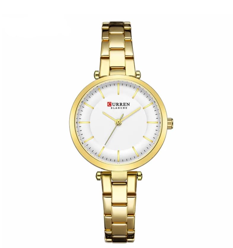CURREN 9054 Women Stainless Steel Elegant Bracelet Watches Analog Quartz Business Simple Dial Wristwatch - Gold White