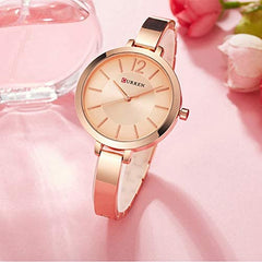 Curren 9012 Quartz Movement Round Dial Stainless Steel Strap Waterproof Women Wristwatch -Rose Gold