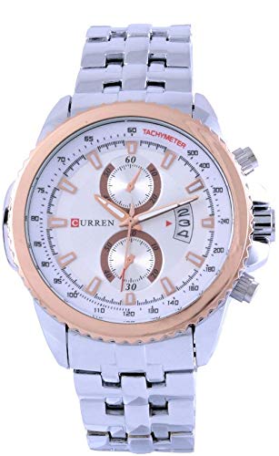 Curren Men's White Dial Stainless Steel Band Watch [M8082SWG]