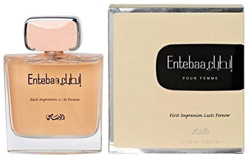 Rasasi Entebaa for Woman EDP - Eau De Parfum 100ML (3.4 oz) I Oriental Scent Fragrance Perfume for Every Occasion I Woody Mix of sandalwood & Musk Tempered w/ Sensuousness Rose I By Rasasi Perfumes