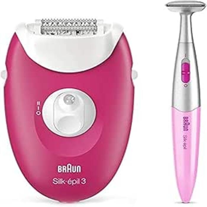 Braun Silk-épil 3-420, Epilator for Long-Lasting Hair Removal, Bikini Styler, 20 Tweezer system, Smartlight technology, Massage rollers, Raspberry Pink