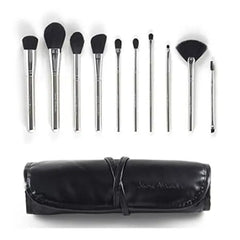 Jerome Alexander 10 Piece Professional-Grade Cosmetic Brush Set with Synthetic Bristles and Chrome Ferrule in Black