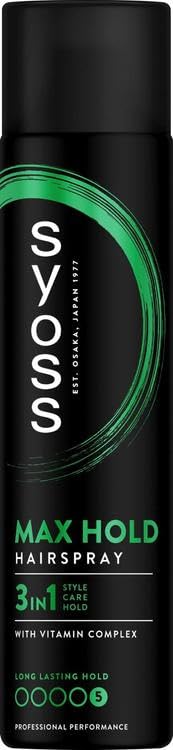 Syoss Max Hold 48H Maximum Strong Hold Hair Spray, With Vitamin Complex, 3 in1 Style, Care & Hold.