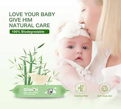 Aiwibi 100% Skin-friendly Bamboo Baby Wet Wipes 80 Sheets- Pack of 3 (240 Pcs) Baby Wipes Ultra-Soft Wet Wipes - Paraben & Alcohol Free for Newborns Sensitive Skin Diapers Wipes (Bamboo 240Pcs)