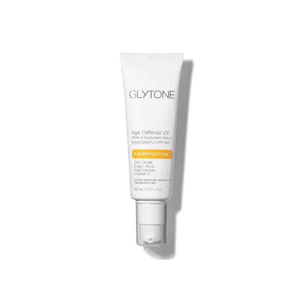 Glytone Age Defense UV Mineral Sunscreen Serum | Broad Spectrum SPF 50+ Sun Protection with Zinc Oxide, Ellagic Acid, Niacinamide & Vitamin E | Fragrance Free Lightweight Sunscreen for Face- 1.7 fl oz