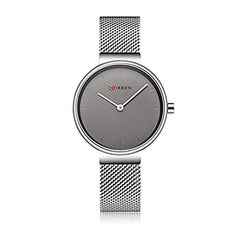 Curren 9016 Quartz Movement Round Dial Stainless Steel Strap Waterproof Watch for Women Wristwatch - Silver