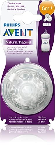 Avent Philips Natural Teat with 4 Holes for 6 months and above, Pack of 2