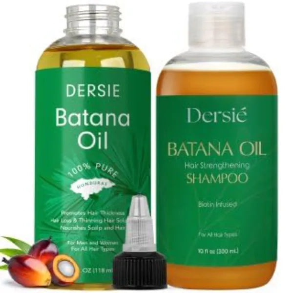 Dersie Batana Oil Hair Growth Bundle: 100% Pure Batana Oil & Shampoo - Dr. Sebi Approved Hair Growth Set for Thicker, Stronger Hair - Sulfate-Free & Paraben-Free