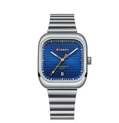 Curren 8460 Casual Steel Strap Square Men Quartz Watch Japan Movement - Silver Blue