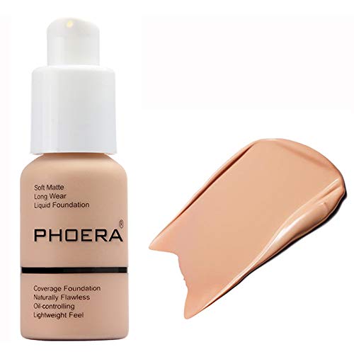 58g PHOERA Foundation Full Coverage Foundation Flawless Concealer Foundation Matte Oil Control Concealer Long Lasting Moisturizing Base Liquid Cover Cream Colour Changing Foundation for women&girls